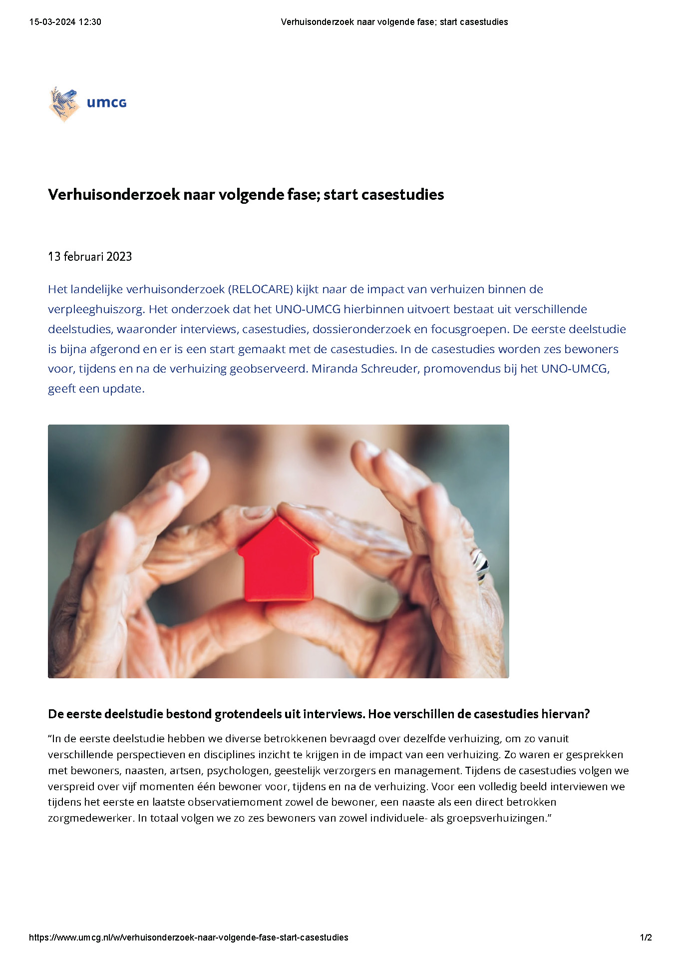 Update RELOCARE – 13 februari 2023